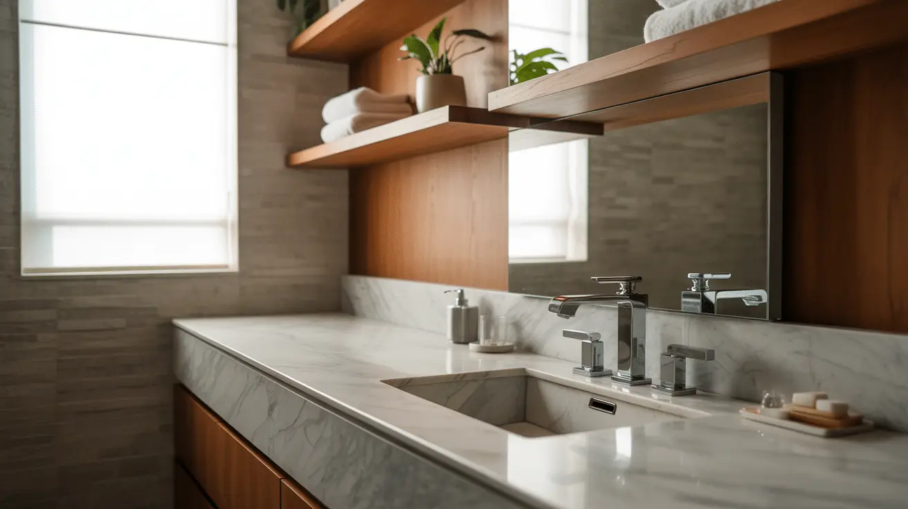 Transform Your Bathroom into a Contemporary Earthy Oasis with Stone and Wood Accents