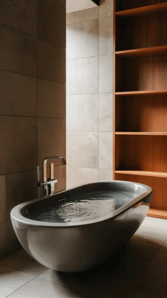 Transform Your Bathroom into a Contemporary Earthy Oasis with Stone and Wood Accents