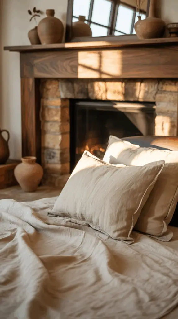 Warm Earthy Fireplace in Bedroom Decor with Natural Tones for a Cozy, Timeless Retreat 2 Warm Earthy Fireplace in Bedroom Decor with Natural Tones for a Cozy, Timeless Retreat