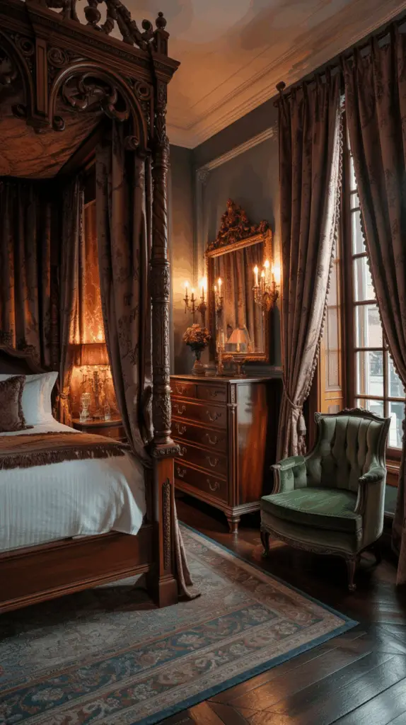 Step Into a Romantic Goth Bedroom Filled With Enchanted Vintage Details and Timeless Elegance