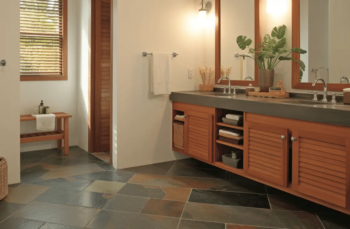 Natural Warm Bathroom Ideas: Incorporating Wood and Stone for a Tranquil, Earthy Ambiance