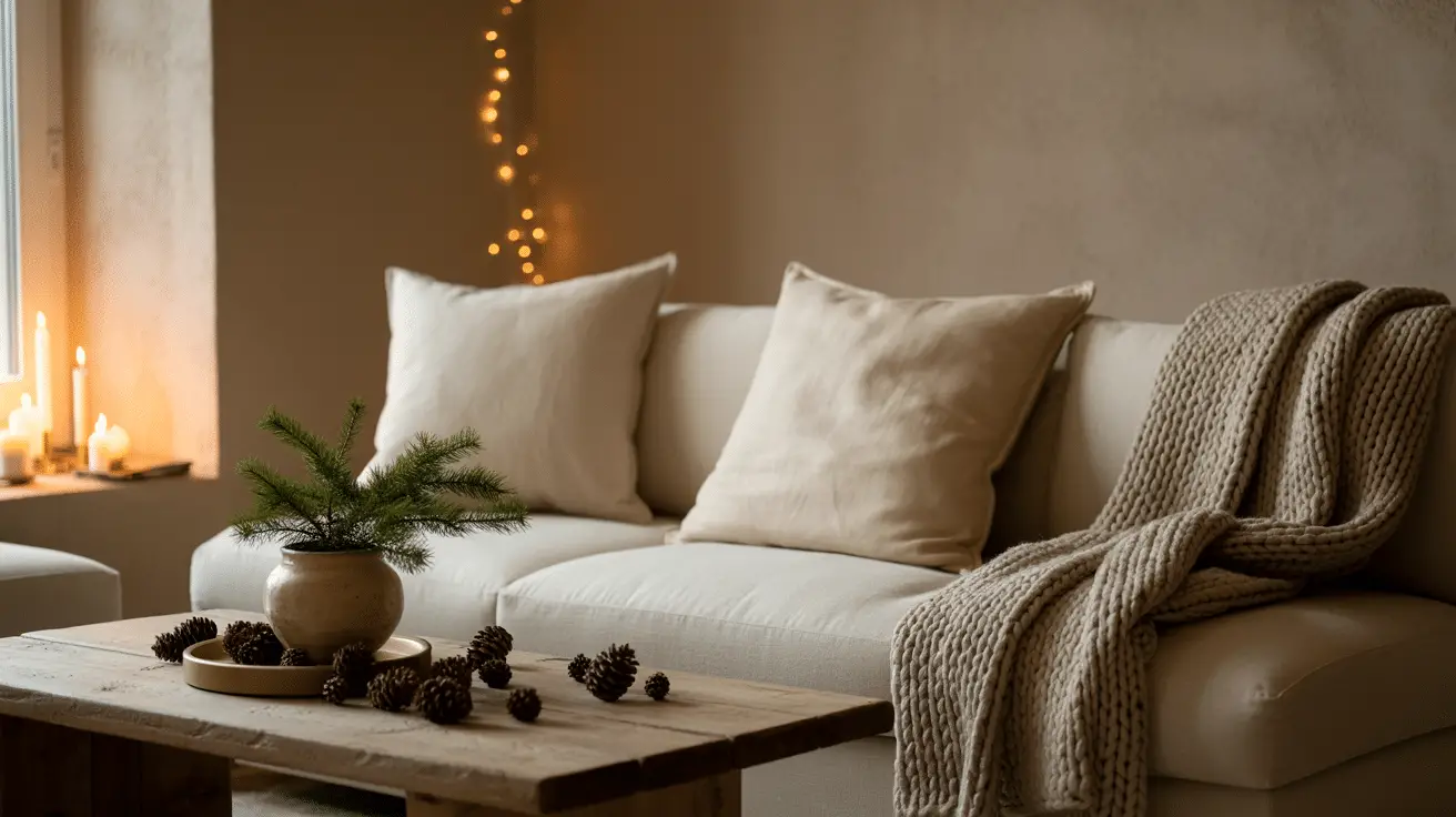 Minimalist Cozy Christmas Living Room with Neutral Tones: A Serene Holiday Retreat