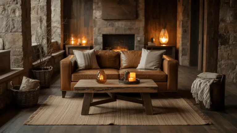 Relax in a Dark Earthy Living Room Full of Character and Timeless Warmth