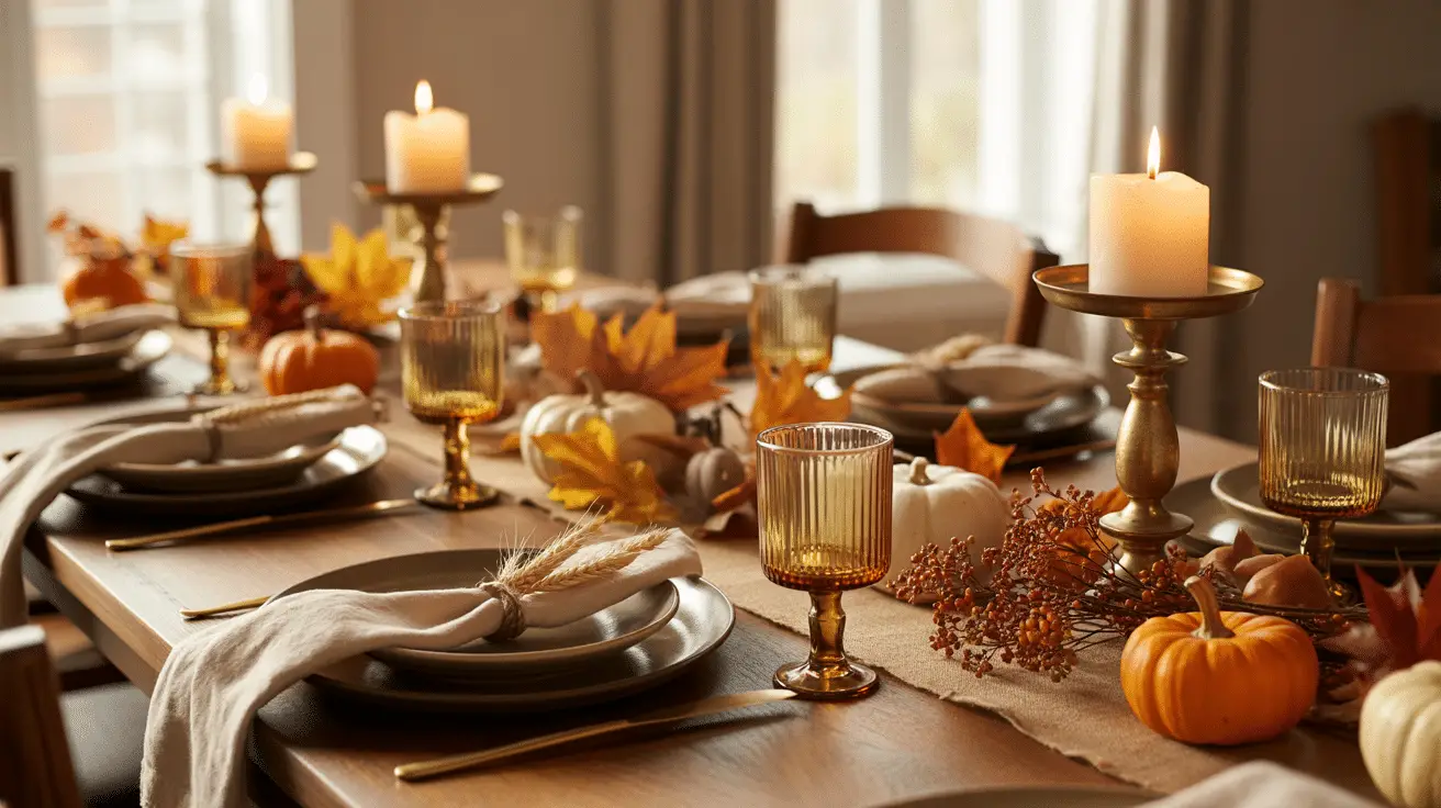 Thanksgiving Table Setting Ideas with a DIY Fall Garland for a Warm, Elegant Feast