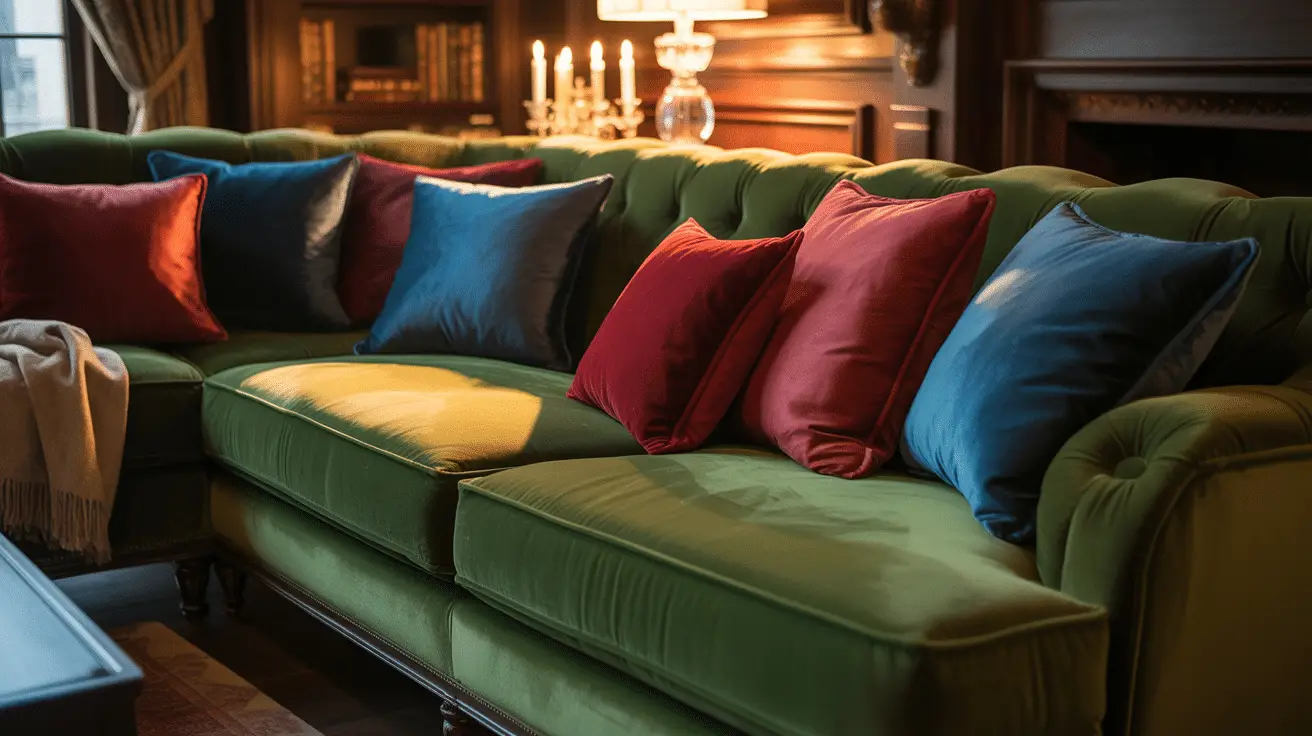 Dare to Go Bold with a Velvet Couch in Deep Jewel Tones: Transform Your Living Room with Elegance and Color