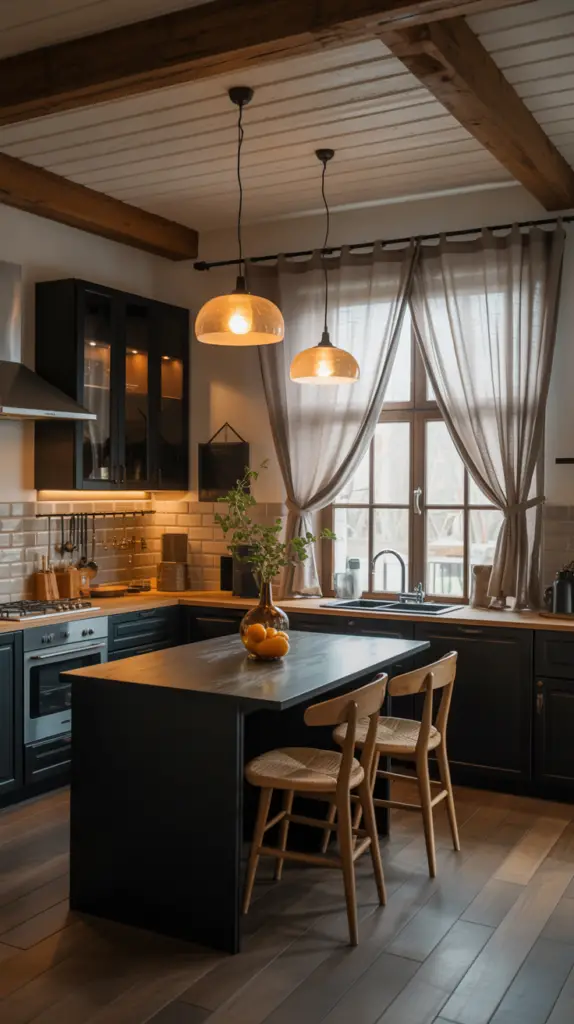 Rustic Black Kitchen Cabinets Setup for a Moody and Cozy Kitchen Vibe
