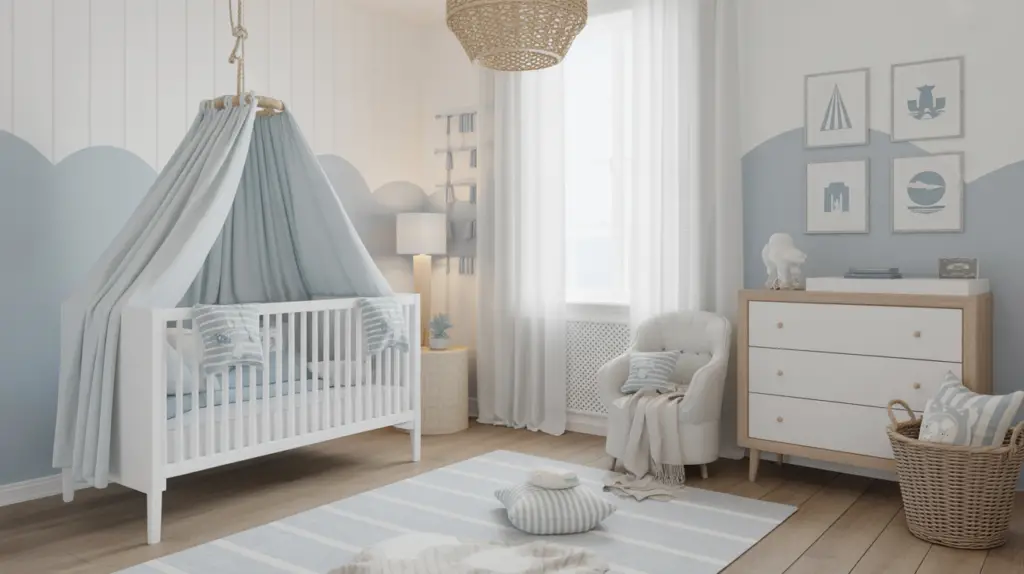 Coastal Nautical Nursery Ideas With Classic Decor for a Timeless Baby Room