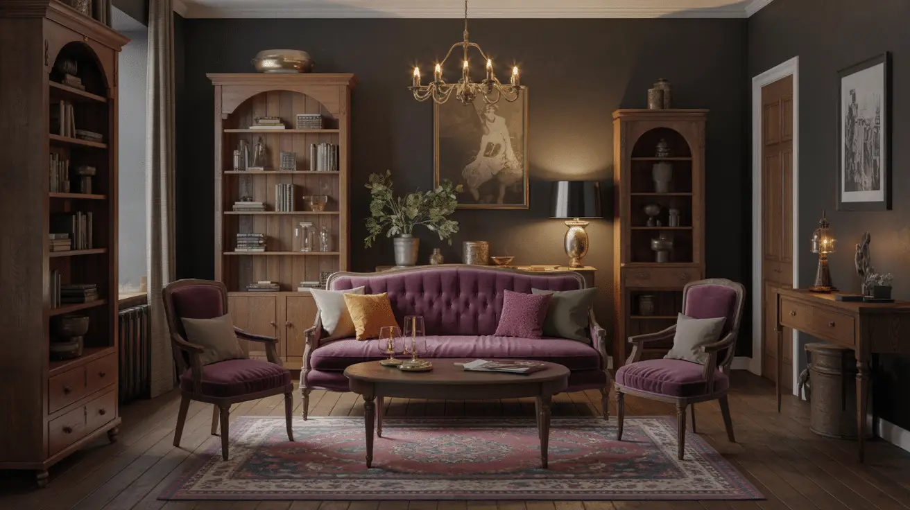 Dark Cottagecore Living Room Inspiration for a Moody Enchanted Space: Cozy Elegance Meets Timeless Charm