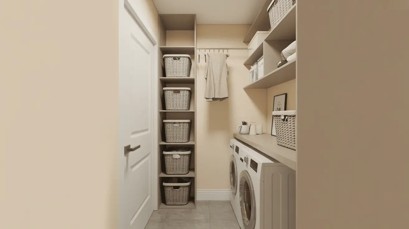 Small Narrow Laundry Room Ideas with Stylish Shelving for Smart, Space-Saving Design
