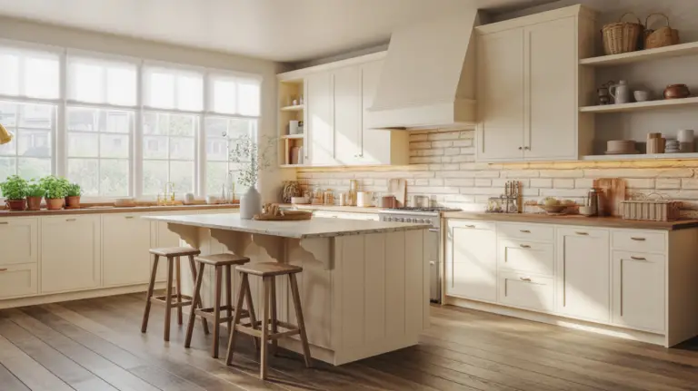 Modern Warm White Kitchen Ideas with Natural Texture for an Inviting ...