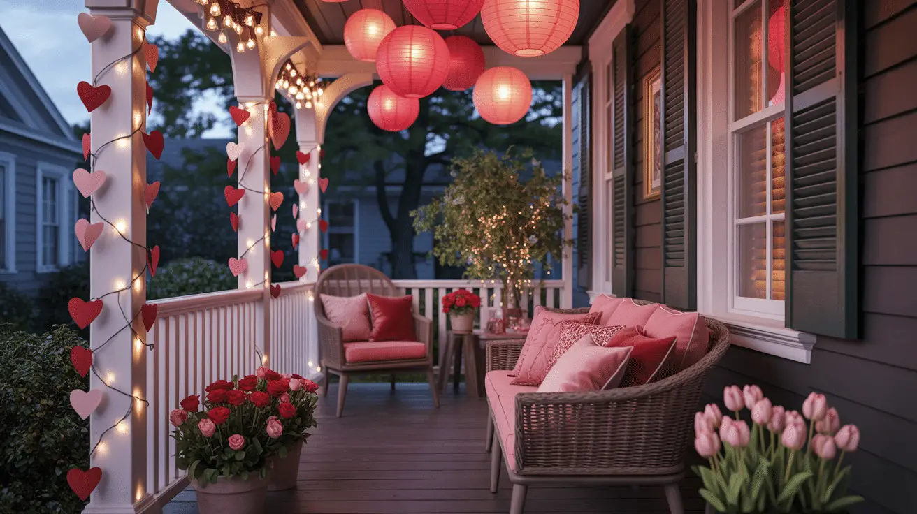 Valentine Front Porch Ideas With Red and Pink Outdoor Style