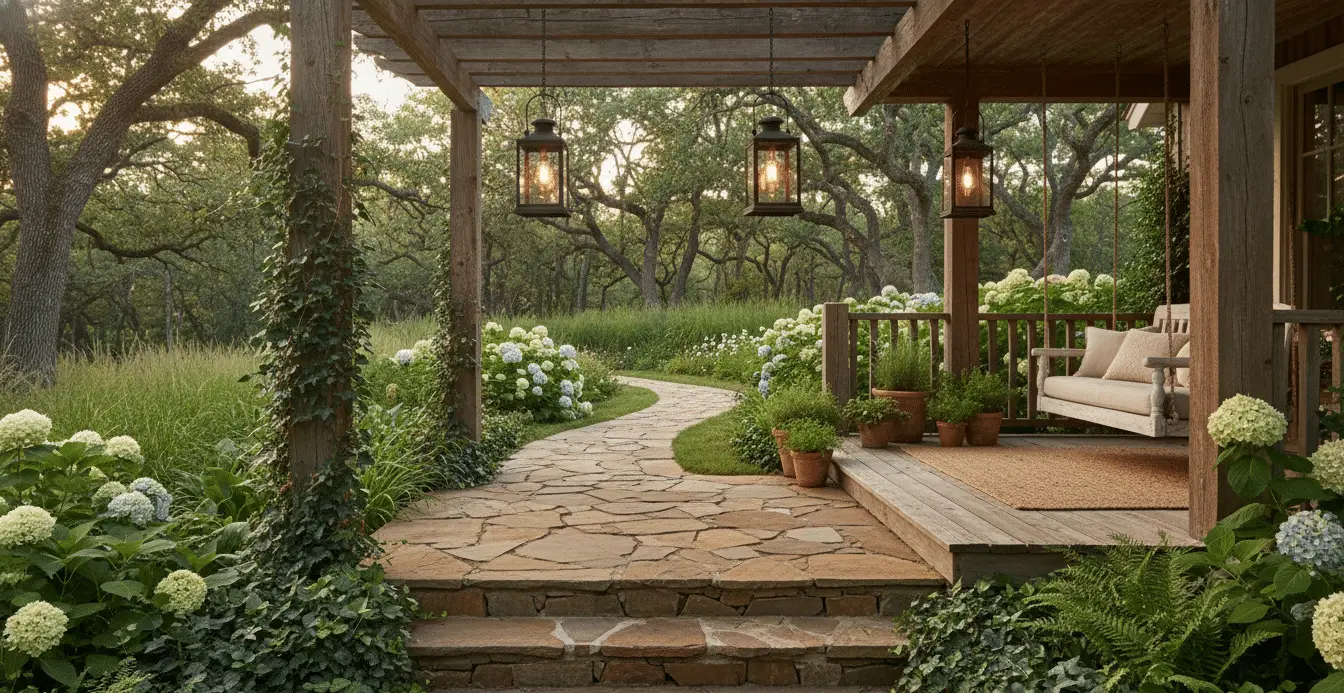 Farmhouse Front Porch Landscaping Ideas with Natural Charm for Timeless Outdoor Appeal