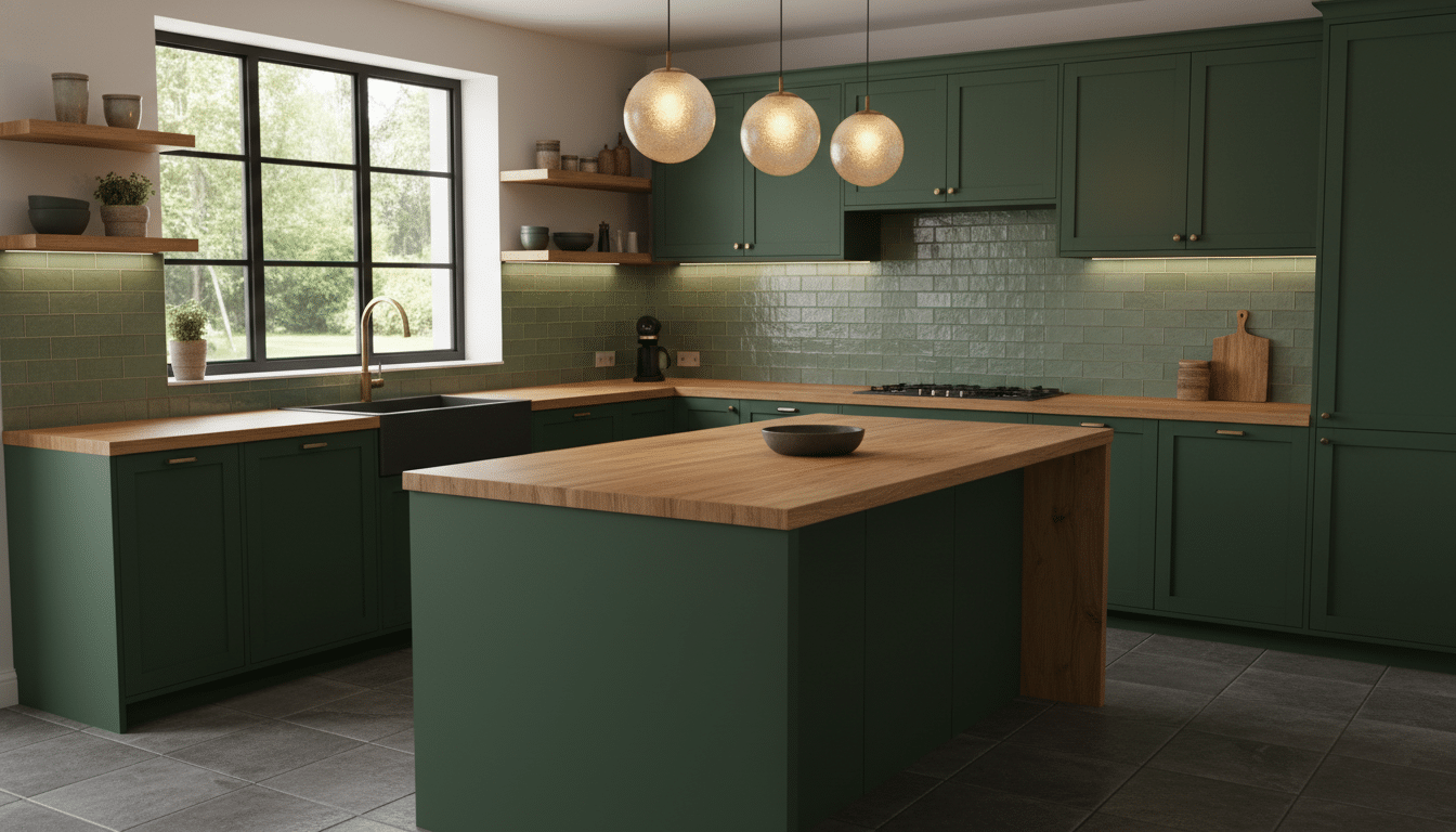 Dreamy Earthy Spaces Created with Dark Green and Wood Kitchen: Warm, Natural, and Timeless Design Ideas