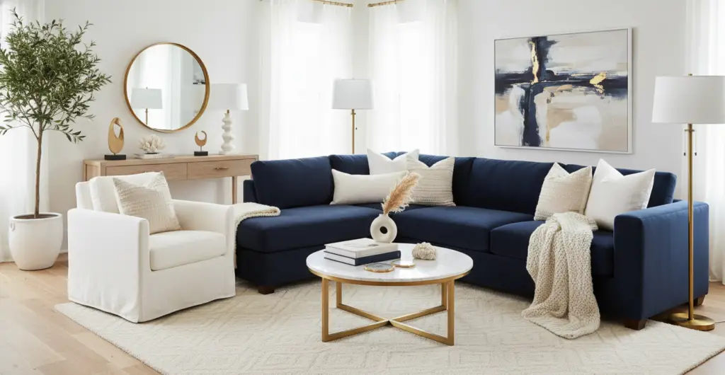 Stylish Navy Couch Living Room Decor Inspiration for Modern and ...