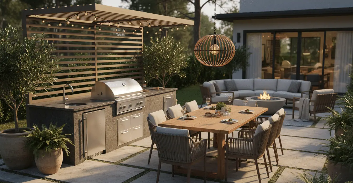 Backyard Outdoor Kitchen Ideas with Grill and Dining Area for Entertaining in Style