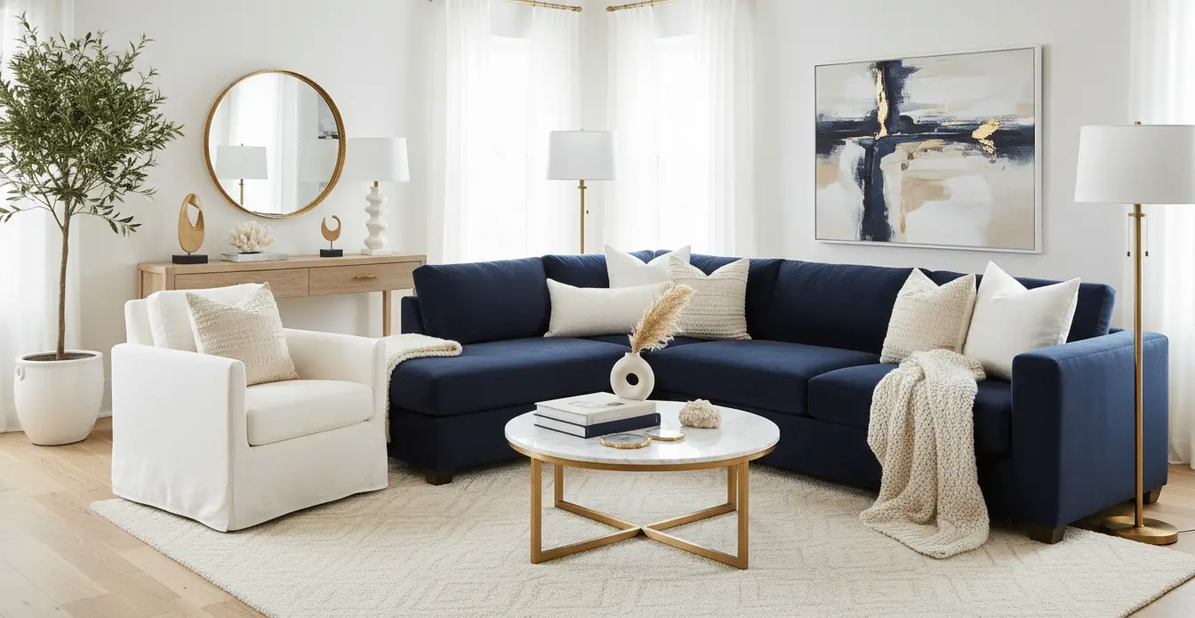 Stylish Navy Couch Living Room Decor Inspiration for Modern and ...