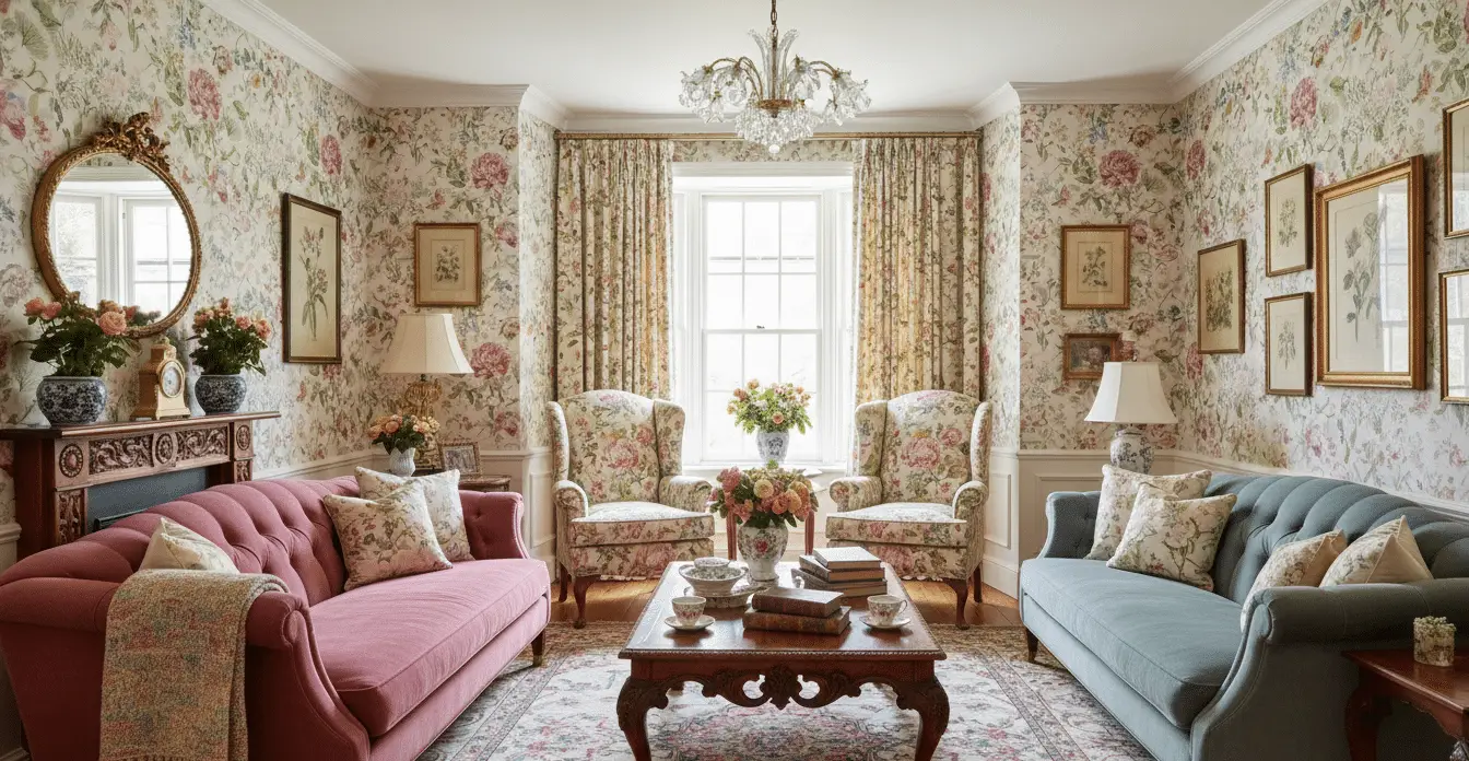 Elegant Floral Styling Ideas for a Dreamy Grand Millennial Living Room with Vintage Charm