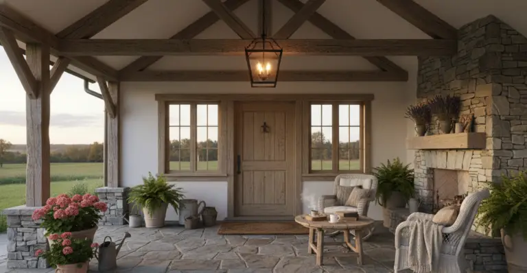 Rustic Home Entrances with Farmhouse Front Porch Ideas for a Warm and Inviting First Impression