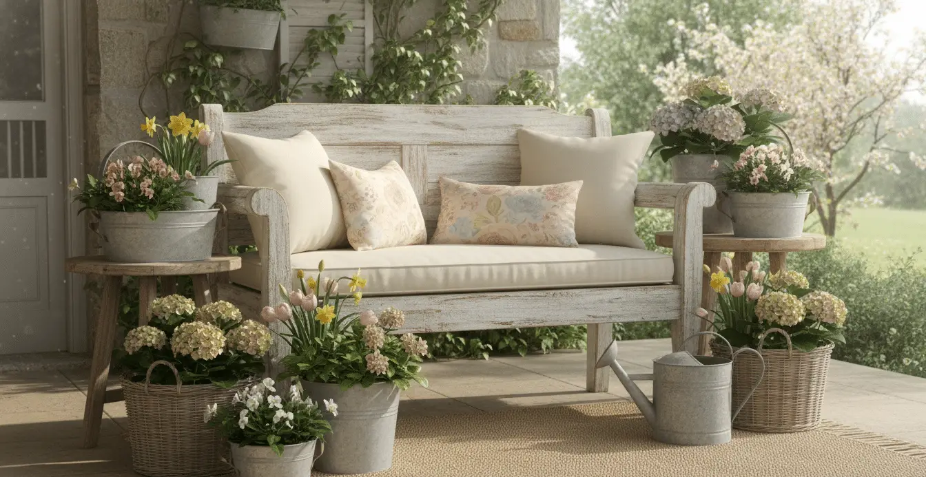 Rustic Spring Porch Decor with Floral Touches for a Charming Seasonal Refresh