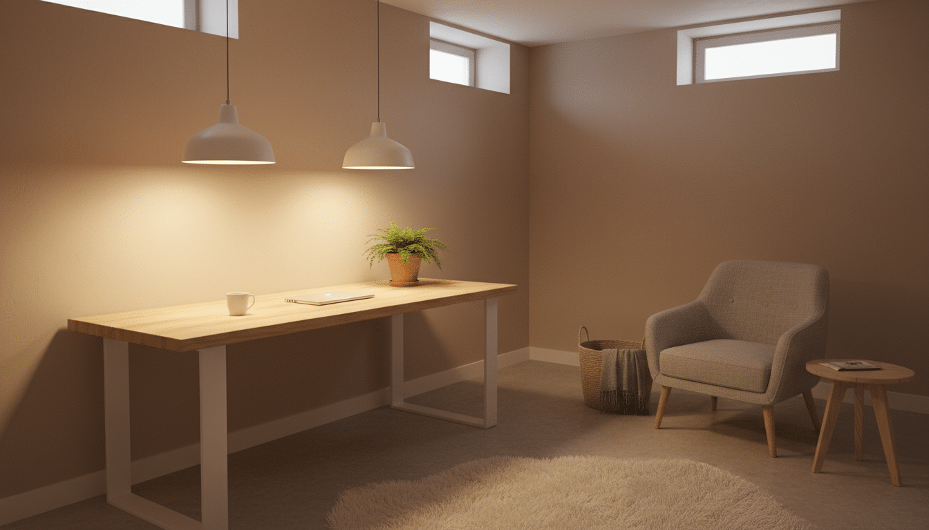 Neutral Basement Office Decor Ideas for a Calm Vibe