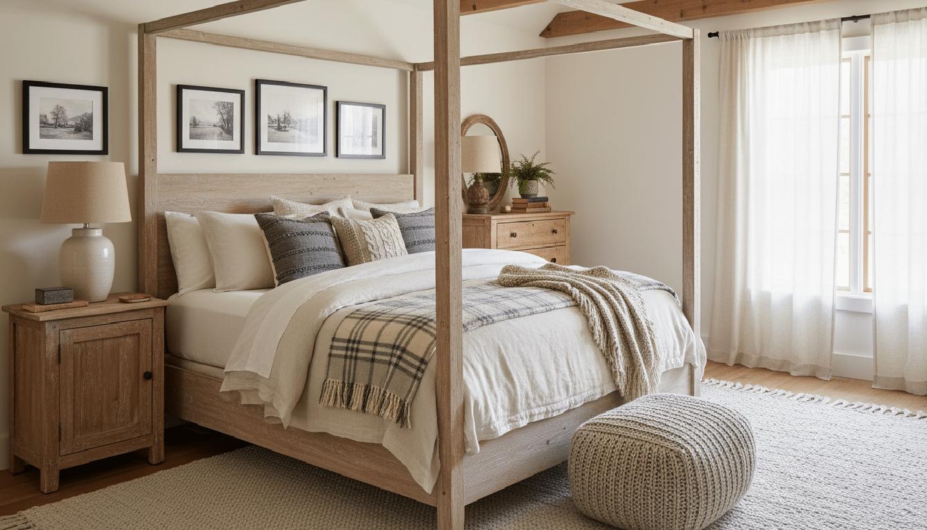 Elegant Farmhouse Bedroom Ideas with Neutral Bedding for a Cozy, Timeless Retreat